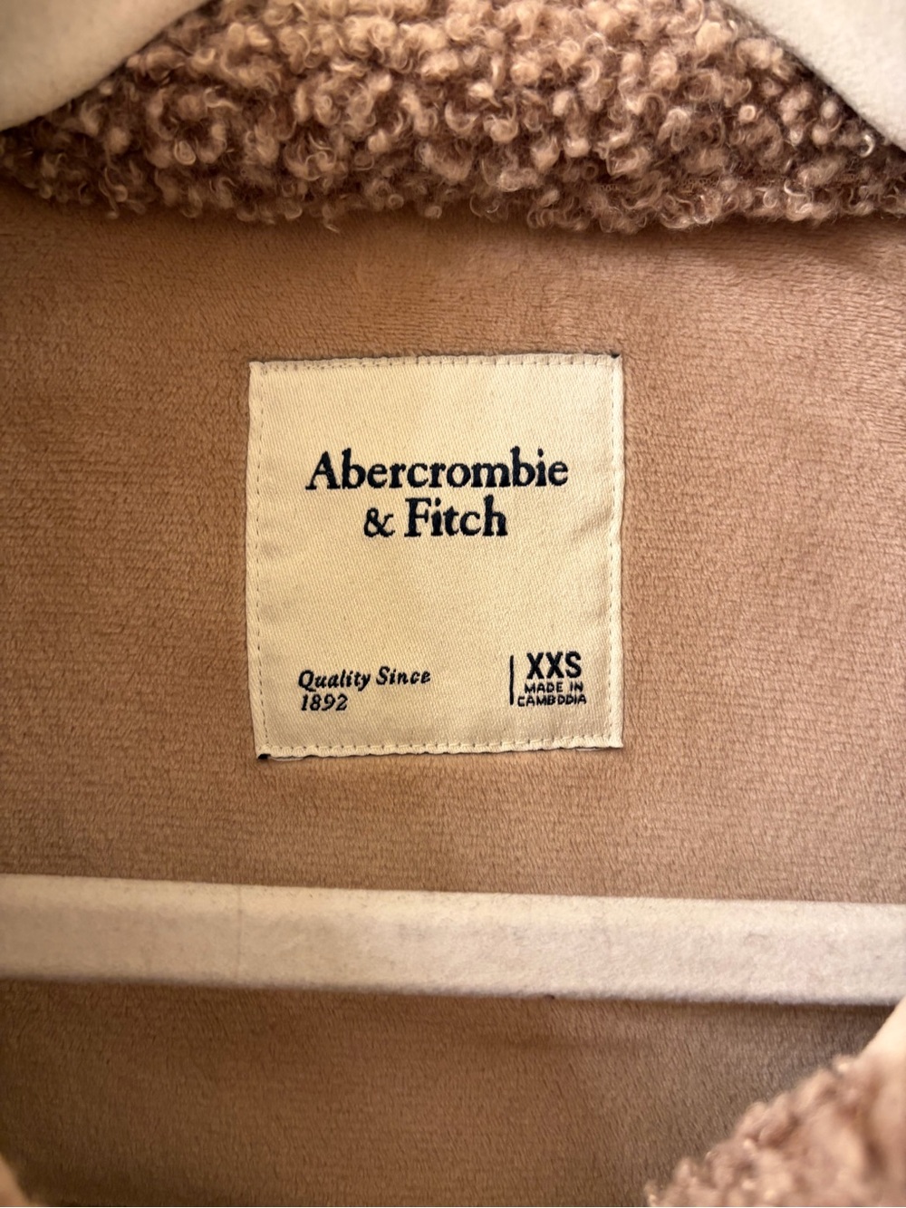 Abercrombie & Fitch Light Brown Taupe Sherpa Teddy Cropped Jacket XS - Picture 2 of 3